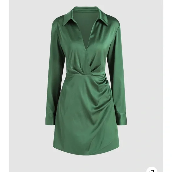 Dirty Martini Satin Long Sleeve Mini Dress | Womens | 100% Polyester | Cider | Graduation | Work | Office | Fall | Date | Coffee Shop,L/Green